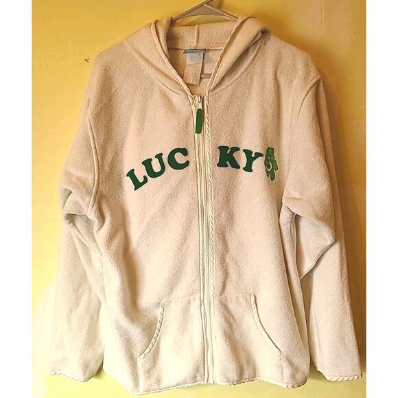 Vintage Y2K women's XL Care Bears Good Luck Bear Off-white Fleece Jacket hooded - Picture 6 of 6